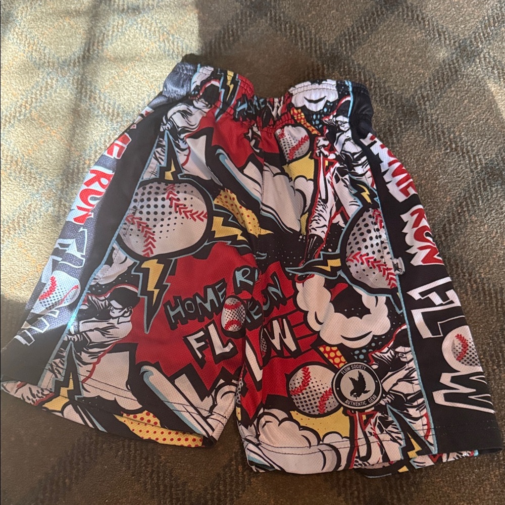 Boys youth small Red Graphic Athletic Flow Society Shorts
